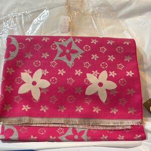 Pink and Gray Floral Scarf (Oversized)